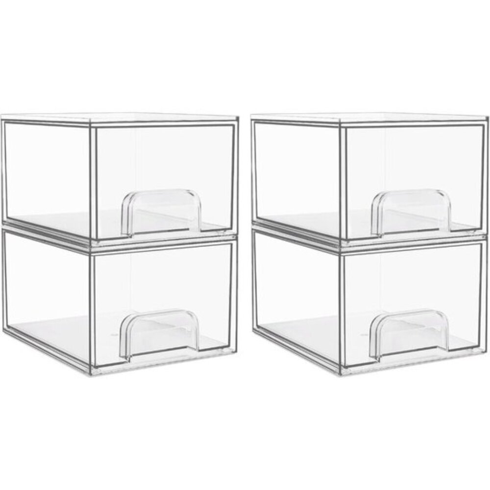 New 4-Pack Clear Stackable Storage Drawers, Acrylic Bins for Bath & Kitchen